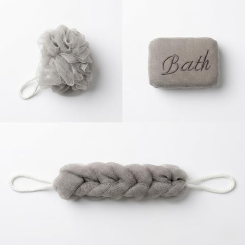 4 Parça Şeffaf Banyo ve Makyaj Çantası Seti - Gri Banyo Lifi, Örgülü Sırt Kesesi ve El Havlusu - Su Geçirmez Seyahat Organizeri (Washbag)