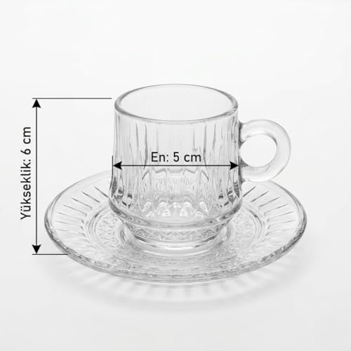 Alternative view of 6’lı Cam Kahve Fincanı Seti Şeffaf Çizgili Tasarım Tabaklı Espresso Türk Kahvesi Sunum Fincan Takımı 6 cm
