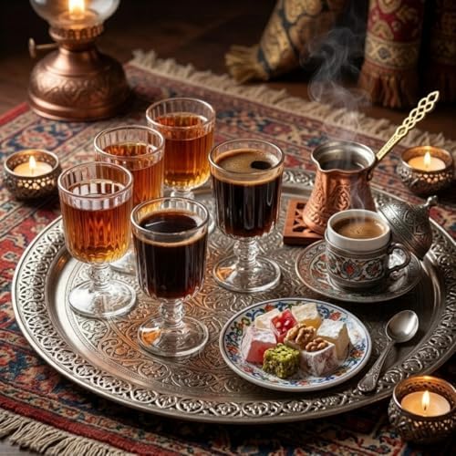 Alternative view of 6’lı Cam Ayaklı Bardak Seti 65 ml Çizgili Desenli Şık Sunum Bardağı Kahve Yanı Su Meşrubat Bardağı