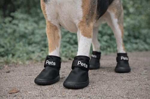 Köpek Ayakkabısı 4’lü Set Su Geçirmez Kaymaz Tabanlı Köpek Botu Küçük Orta Irk Köpekler İçin Koruyucu Patik Yağmur Kar Çamur İçin Dayanıklı Evcil Hayvan Ayakkabısı Siyah (Medium)