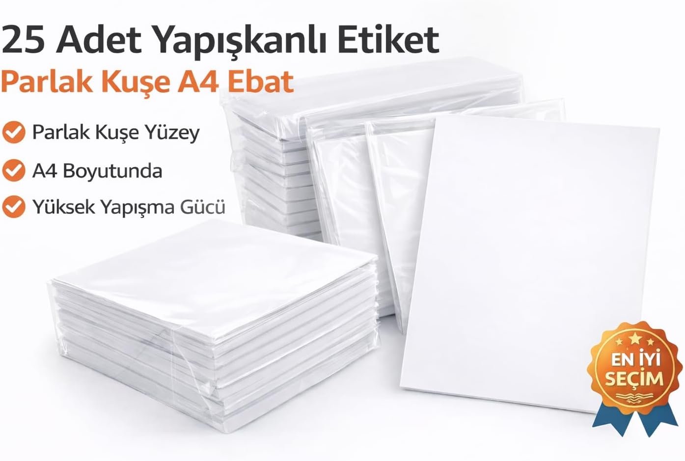 Adcoat 25 Adet Yapışkanlı Etiket Parlak Kuşe A4 Ebat