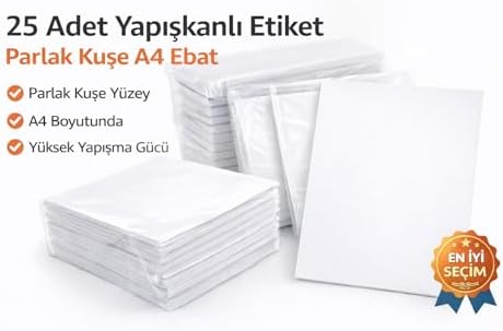 Alternative view of Adcoat 25 Adet Yapışkanlı Etiket Parlak Kuşe A4 Ebat