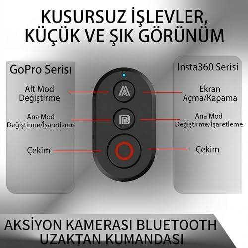 Aksiyon Kamerası Uzaktan Kumanda DJI OSMO 360/Action 4/5 Pro/6 ile Uyumlu 40mAh Batarya 25m Çalışma Mesafesi 1.5 Saat Şarj Süresi - Pratik ve Hızlı Kontrol, Siyah