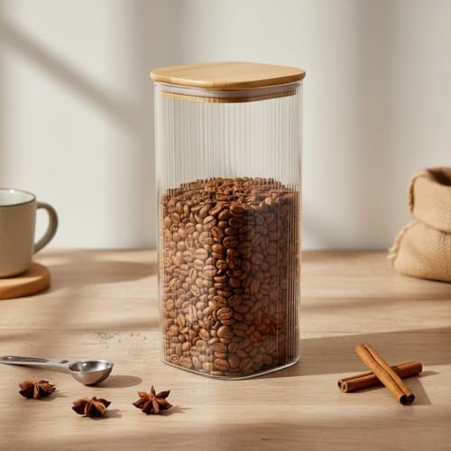 Alternative view of 10x25 cm Bambu Kapaklı Kare Cam Saklama Kavanozu - Vakumlu Dev Boy Şeffaf Erzak Kabı Spagetti Makarna Bakliyat Kutusu ve Kiler Düzenleyici Organizatör