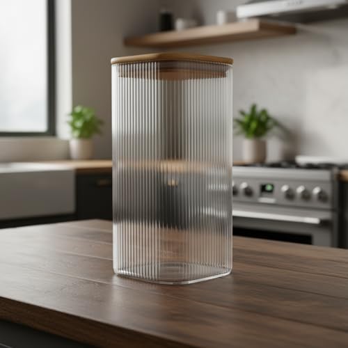 Alternative view of 10x20 cm Bambu Kapaklı Kare Cam Saklama Kavanozu - Vakumlu Ekstra Uzun Boy Şeffaf Erzak Kabı Spagetti Makarna Bakliyat Kutusu ve Mutfak Düzenleyici Organizatör