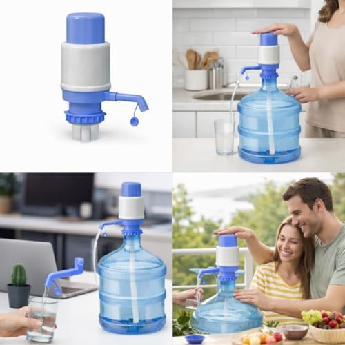 Alternative view of Manuel Su Pompası, Mavi ve Beyaz, Plastik, Büyük ve Küçük Şişelerle Uyumlu, Basmalı Dispenser