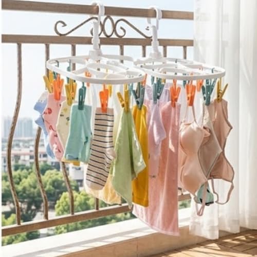 Plastik Çamaşır Askısı, Mandallı, Balkon için Çorap ve İç Çamaşırı Kurutma Rafı, Beyaz, Entegre Organizer