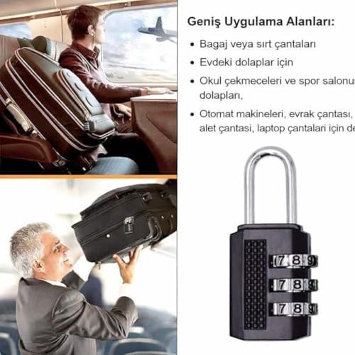 3 Haneli Şifreli Asma Kilit 30mm – Metal Gövde, Bavul Çanta Dolap Spor Salonu için Güvenlik Kilidi