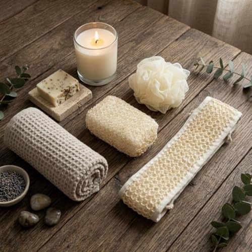 Doğal Banyo Lif Seti 3’lü – Kese, Sırt Lifi ve Duş Süngeri Spa Seti