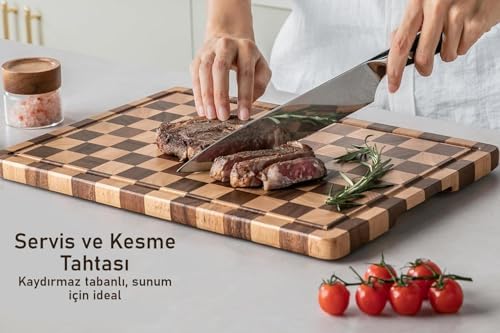 Alternative view of Doğal Akasya Ahşap Kesme Tahtası 43x33 cm – Kaydırmaz Tabanlı, Profesyonel Servis & Sunum Tahtası