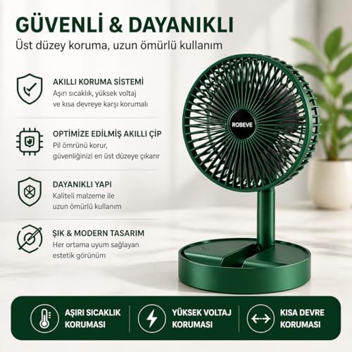 Masaüstü Şarjlı Vantilatör Katlanabilir Taşınabilir Fan – 3 Kademeli Hız, USB Şarjlı, Uzun Pil Ömrü, Sessiz Çalışma, Ofis Ev Seyahat İçin Mini Fan - Taşınabilir Vantilatör