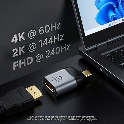 Alternative view of Type-C to HDMI 2.0 Çevirici Mini Adaptör - 4K'ya Kadar Destek - USB-C'den Hdmi Görüntü Dönüştürücü - Alüminyum Gövde - Laptop Tablet Telefon Uyumlu - Tak Çalıştır