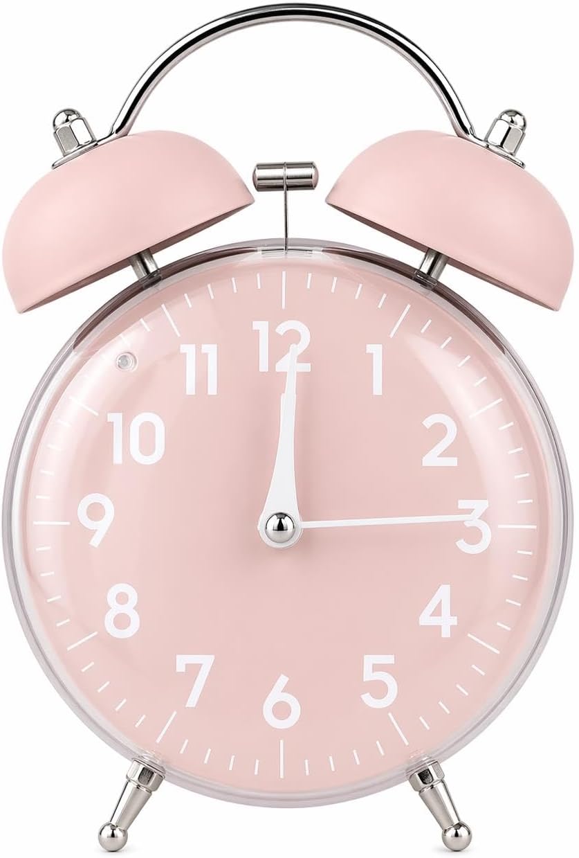 Alternative view of Retro Çalar Saat Işıklı Analog Masa Saati Dekoratif Komodin Saati Kapaklı 15x10 Pembe