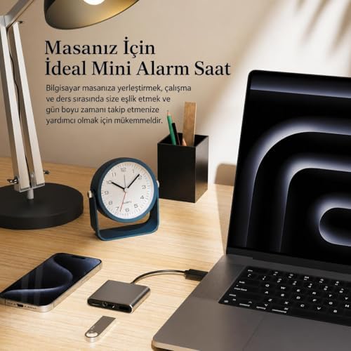 Alternative view of Sessiz Çalışan Mini Masa Saati | Akıcı Mekanizma, Gece Işıklı, Şık Dekoratif Lacivert