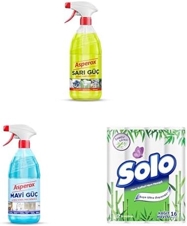 Asperox Sarı Güç Yağ Çözücü Sprey 1000 ml x1 + Asperox Mavi Güç Kireç Çözücü Sprey 1000 ml x1 + SOLO 16'lı x1