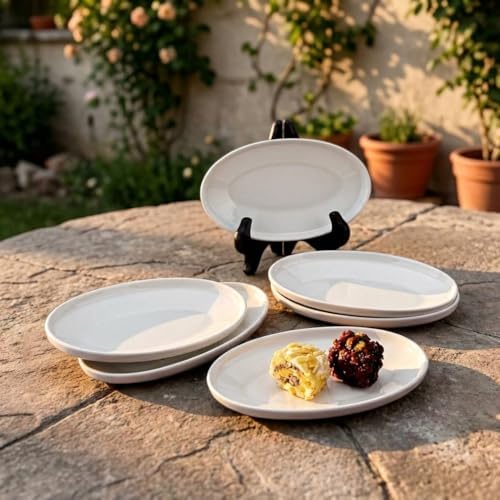 6'lı Porselen Küçük Boy Oval Tabak Seti - Minimalist Beyaz Sunum Tabağı Kahvaltılık Mezelik ve Sosluk Servis Takımı (16 x 9,7 x 2,2 cm)