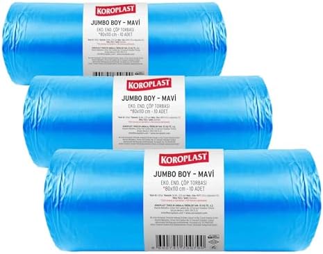 Ağır Sanayi Çöp Torbası Boy Mavi 10'lu 80x110 cm, Dayanıklı & Sızdırmaz, Çift Katlı, Geri Dönüştürülebilir Çöp Poşeti, Fabrika, Şantiye, Sanayi, Bahçe, Restoran, Otel, Hastane, Atölye