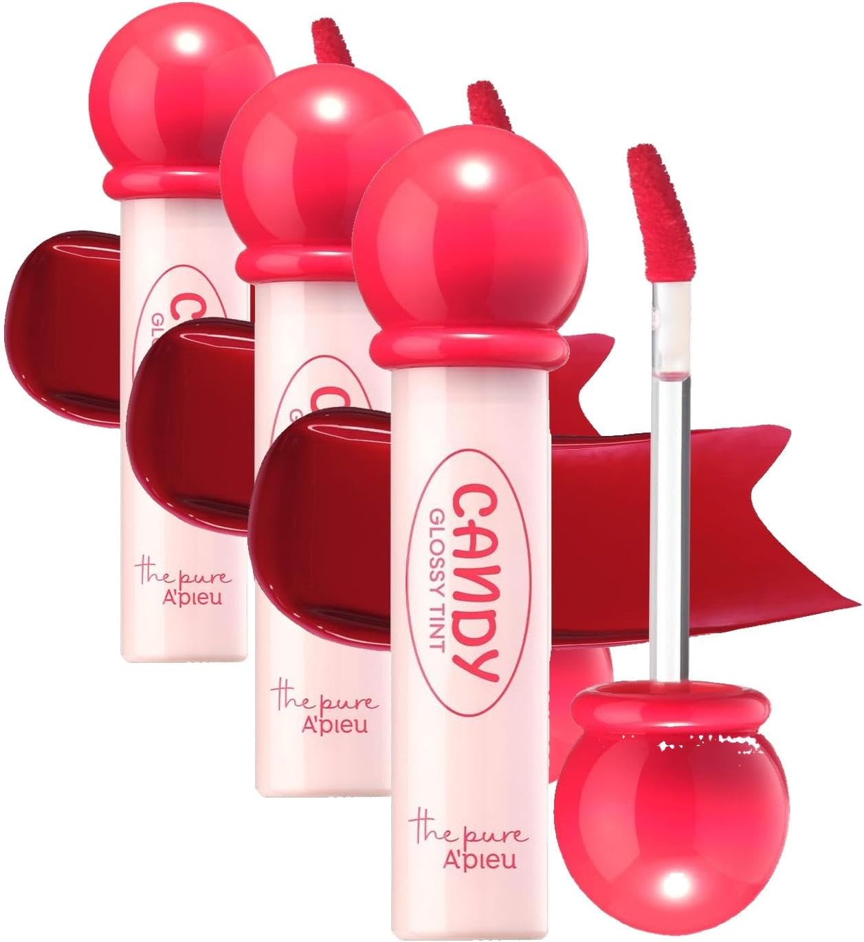 Uzun Süre Kalıcı, Parlak Bitişli, Su Bazlı Tint A'pıeu The Pure Candy Tint NO.01 Cherry (3 paketi)