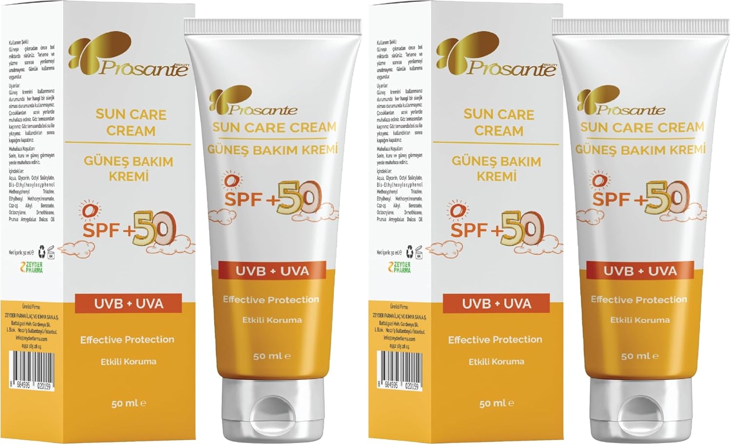 Güneş Bakım Kremi Spf ve 50 Çocuk Etkili Koruma Uvb Uva 50 ml (2 paketi)