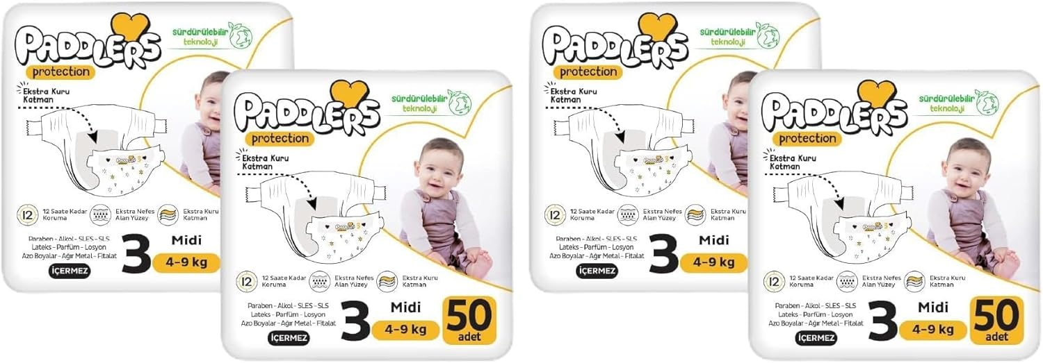 Protection Bebek Bezi 3 Numara Midi (4-9 Kg) 100 Adet – 2’li Set, Maksimum Koruma (2 paketi)