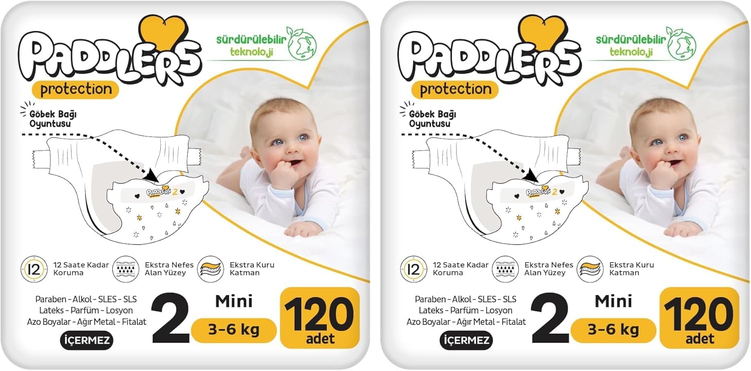 Protection Bebek Bezi 2 Numara Mini (3-6 Kg) 120 Adet – 2’li Set, Maksimum Koruma (2 paketi)