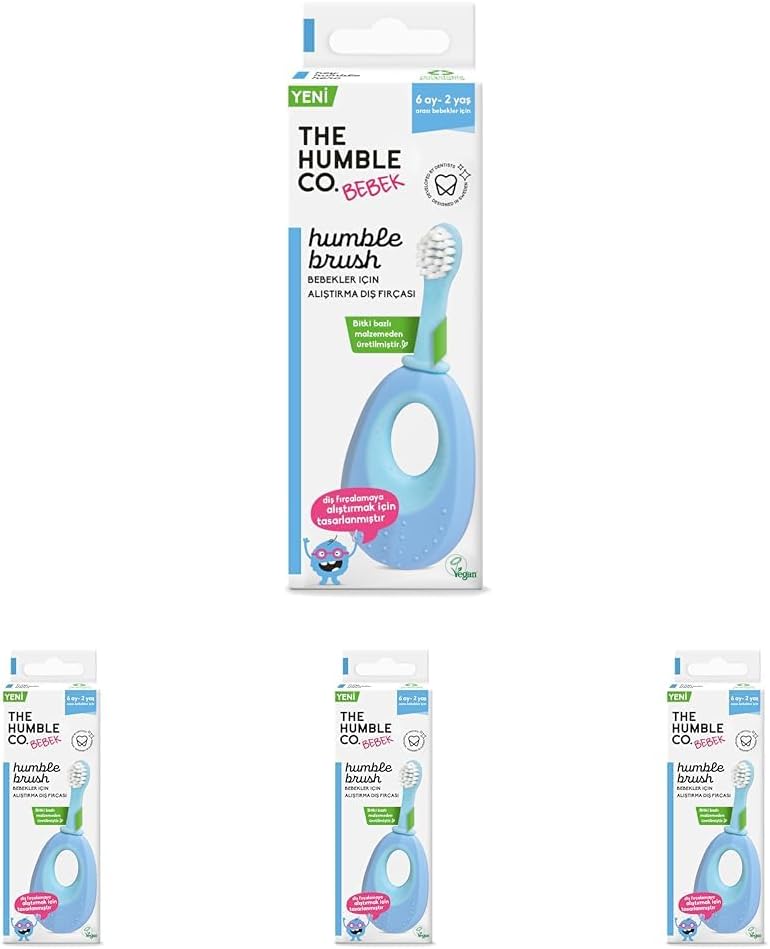 The Humble Co. - Humble Brush Baby Bebekler için Alıştırma Diş Fırçası - Mavi (TAVSİYE YAŞ 6+ Ay - 2 Yaş) (4 paketi)