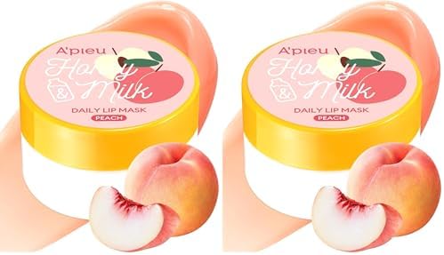 Bal ve Süt Özlü Besleyici Nemlendirici Dudak Maskesi A'PIEU ve Daily Lip Mask, Peach (2 paketi)