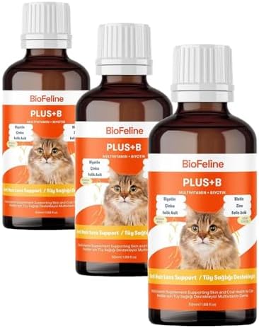 Biofeline Kediler İçin Plus B Damla 50ml ve Tüy Dökülmesini Engelleyici Biotinli Tüy Sağlığı Damlası (3 paketi)