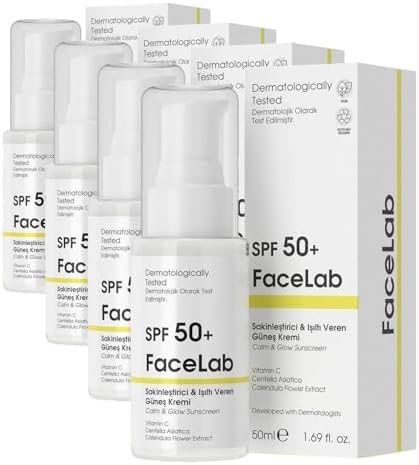 Facelab Sakinleştirici ve Işıltı Veren C Vitamini ve Centella İçerikli SPF 50 ve Güneş Kremi 50 ml (4 paketi)
