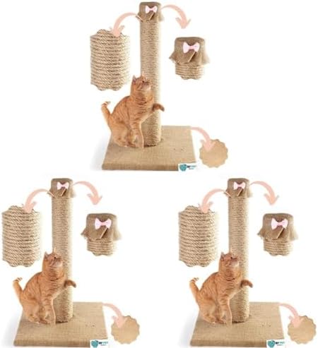Bypet Kedi Tırmalama Direği - Doğal Jüt Halat Kedi Tırmalama ve Oyun Platformu (Pembe Papyon) (3 paketi)