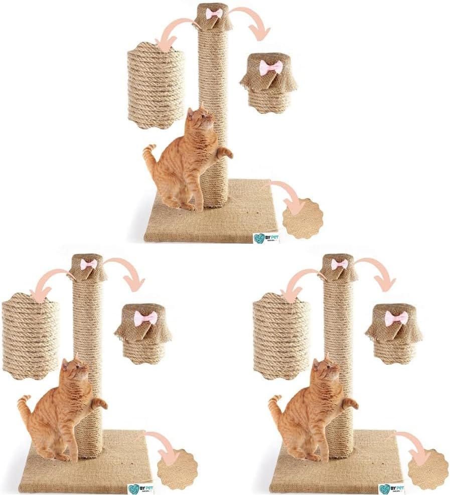 Alternative view of Bypet Kedi Tırmalama Direği - Doğal Jüt Halat Kedi Tırmalama ve Oyun Platformu (Pembe Papyon) (3 paketi)