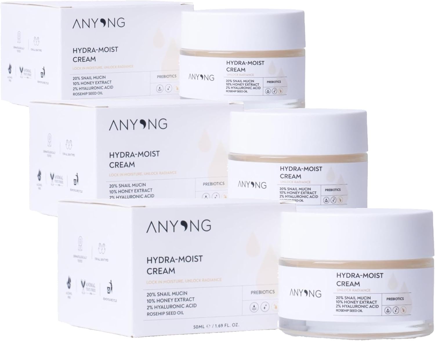 Anyong Salyangoz Özlü Yoğun Nemlendirici ve Besleyici Krem 50 ml (%20 Salyangoz Özü & Hyalüronik Asit) (3 paketi)