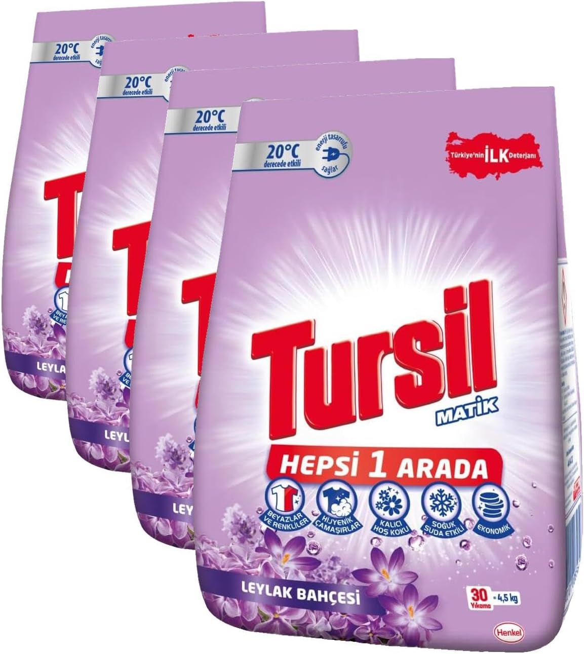 Tursil Matik Toz Çamaşır Deterjanı Oxi Enerji Leylak Bahçesi 4,5 kg 30 Yıkama, Leylak Bahçesi 4.5kg (4 paketi)