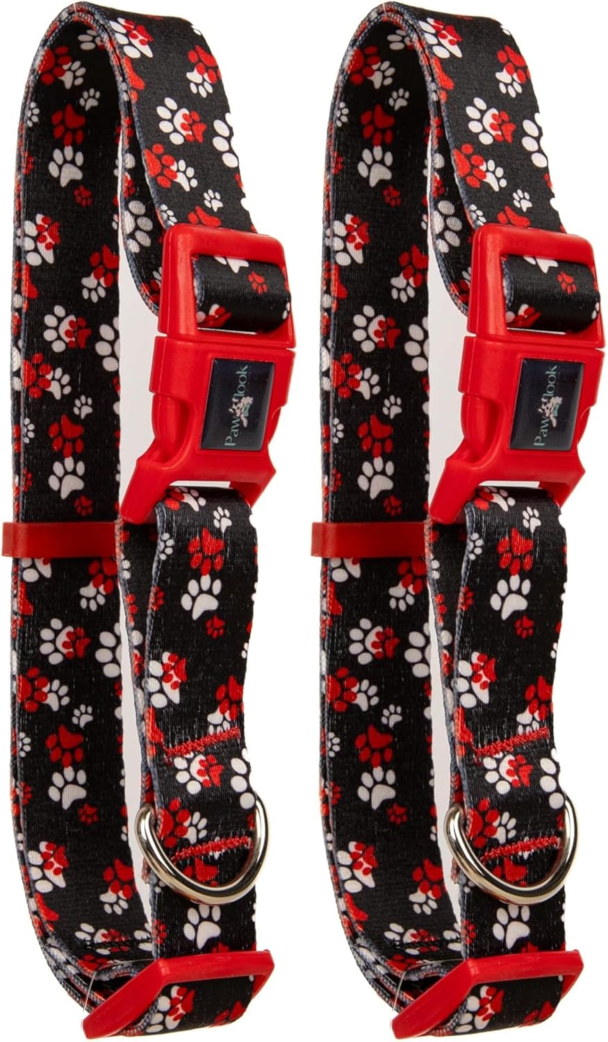 Köpek Boyun Tasması – Geri Dönüştürülmüş Malzeme, Ayarlanabilir, Tüy Toplamaz, D-Halkalı, Emniyet Tokalı, Küçük & Büyük Irklar İçin, Recycled Boyun Tasması Kırmızı Pati L (2 paketi)