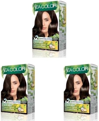 Alternative view of SEA COLOR Amonyaksız, Vegan, Doğal, Besleyici Kalıcı Saç Boyası%100 Beyaz Kapama (1 PAKET 2 x 50 ml Boya & OKSİDAN) (Açık Kahve 5.0) (3 paketi)