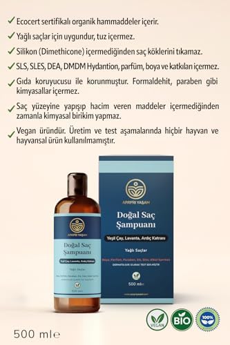 Yeşil Çay Lavanta Ardıç Katranı Özlü Yağlı Saçlar İçin Besleyici ve Onarıcı Şampuan 500 ML (2 paketi)