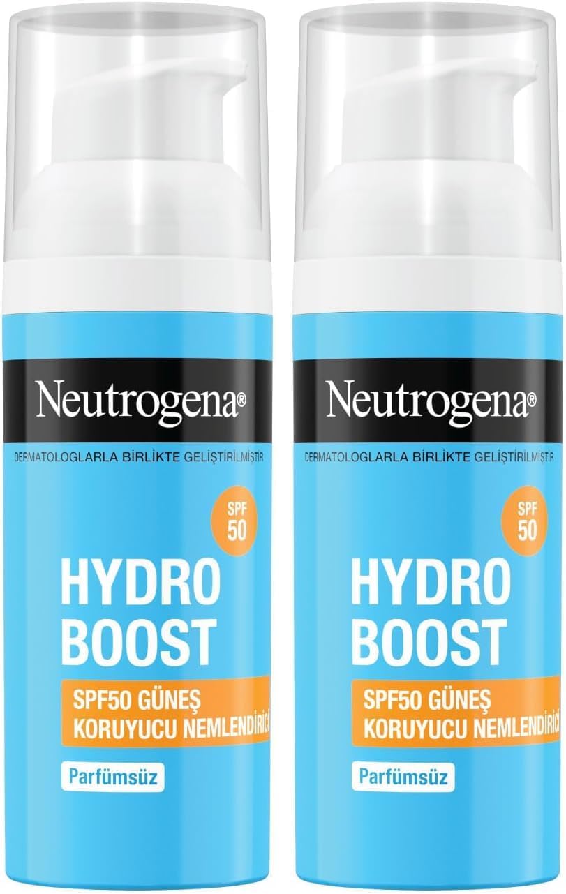 – Nemlendirici Fluid Hydro Boost SPF 50 (50 ml pompalı şişe) — Hyalüronik asit, provitamin B5 ve niasinamid içeren yüz bakımı — Güneş korumalı nemlendirici bakım (2 paketi)