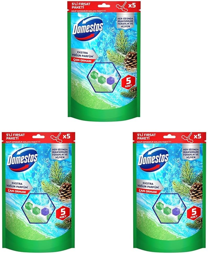 Domestos Tuvalet Bloğu Çam Ormanı 5'li Güç, 250 Gram (3 paketi)