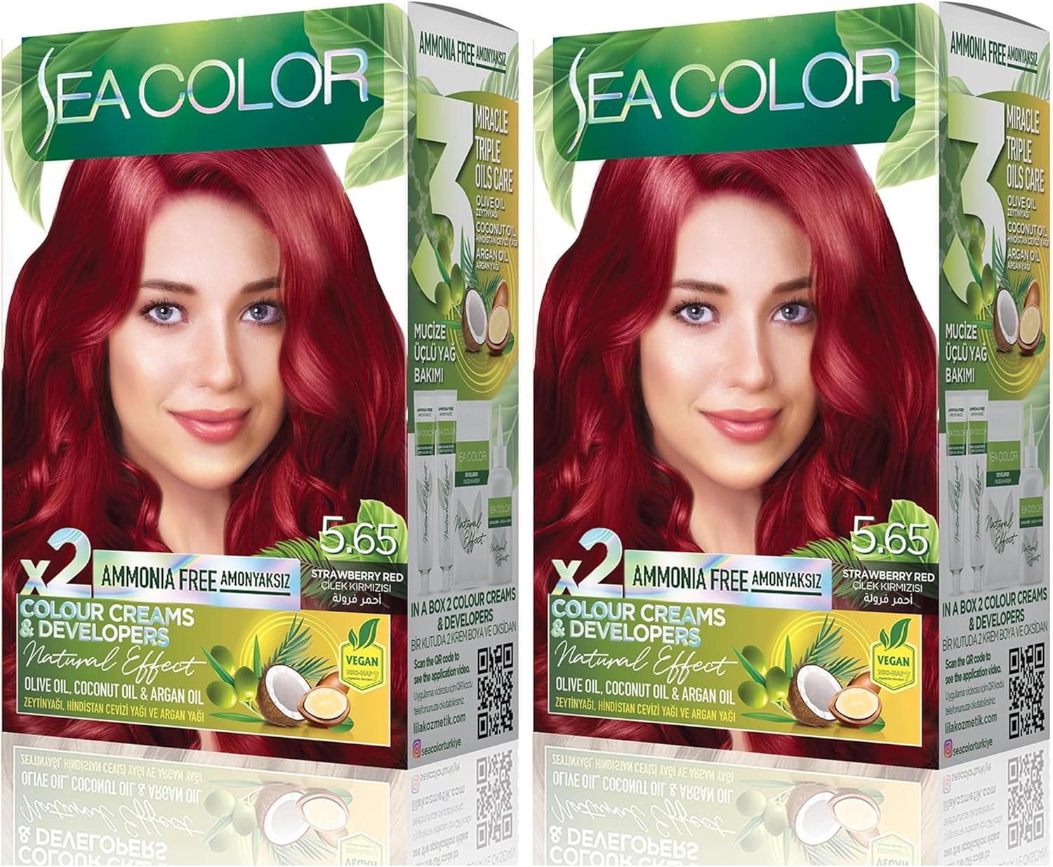 Alternative view of SEA COLOR Amonyaksız, Vegan, Doğal, Besleyici Kalıcı Saç Boyası%100 Beyaz Kapama (1 PAKET 2 x 50 ml Boya & OKSİDAN) (Çilek Kırmızısı 5.65) (2 paketi)