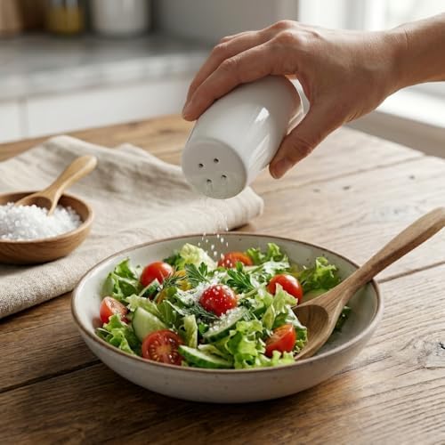 2'li Porselen Tuzluk ve Karabiberlik Seti - Yumuşak Hatlı Minimalist Beyaz Sofra Baharatlık Takımı Ergonomik Masaüstü Tuzluk (5,7 x 7,9 cm)