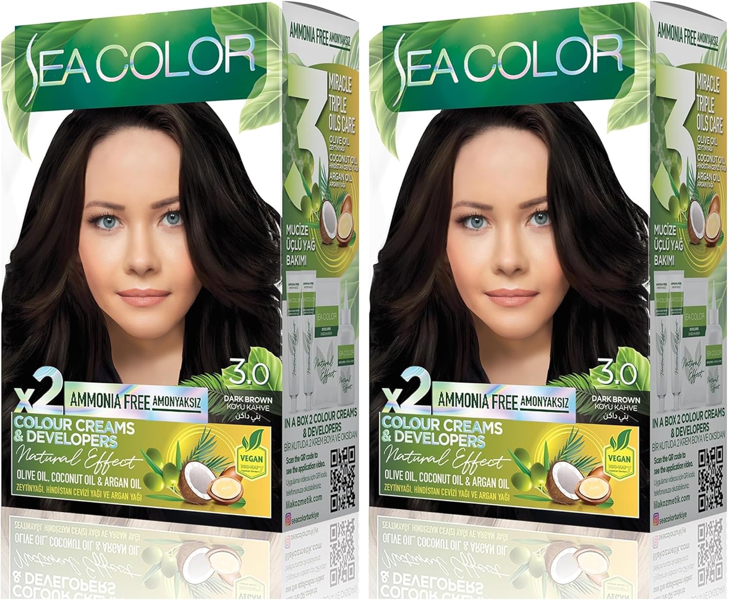 Alternative view of SEA COLOR Amonyaksız, Vegan, Doğal, Besleyici Kalıcı Saç Boyası%100 Beyaz Kapama (1 PAKET 2 x 50 ml Boya & OKSİDAN) (Koyu Kahve 3.0) (2 paketi)