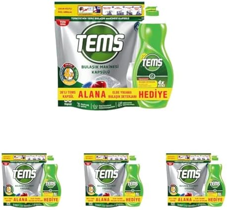 TEMS Bulaşık Makinesi Kapsülü 36'lı+Elde Yıkama Bulaşık Deterjanı 500 ml Hediyeli (4 paketi)