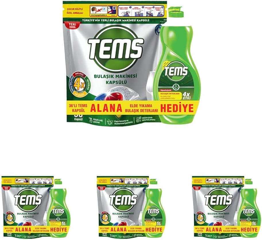 Alternative view of TEMS Bulaşık Makinesi Kapsülü 36'lı+Elde Yıkama Bulaşık Deterjanı 500 ml Hediyeli (4 paketi)