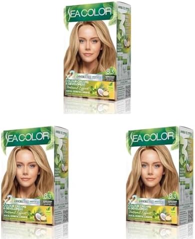 SEA COLOR Amonyaksız, Vegan, Doğal, Besleyici Kalıcı Saç Boyası%100 Beyaz Kapama (1 PAKET 2 x 50 ml Boya & OKSİDAN) (Bal Köpüğü 8.3) (3 paketi)