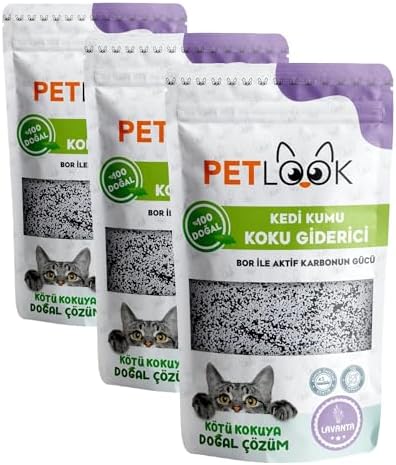 Petlook Kedi Kumu Koku Giderici Aktif Karbon Katkılı Kokusuz 300 gr (LAVANTA) (3 paketi)