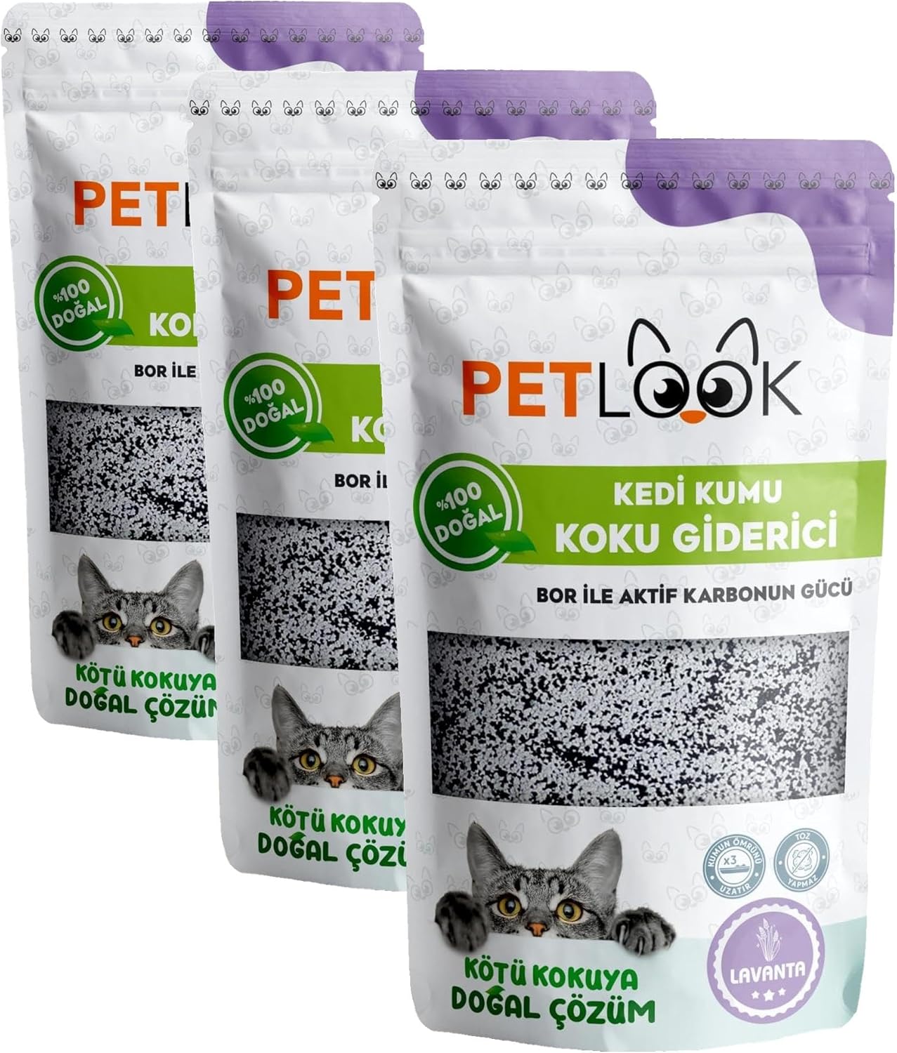 Alternative view of Petlook Kedi Kumu Koku Giderici Aktif Karbon Katkılı Kokusuz 300 gr (LAVANTA) (3 paketi)