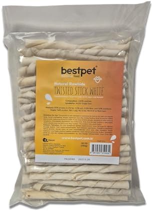 Bestpet Twisted Stick,%100 Doğal Deri Beyaz Köpek Ödül Çubuğu 350 gr (2 paketi)