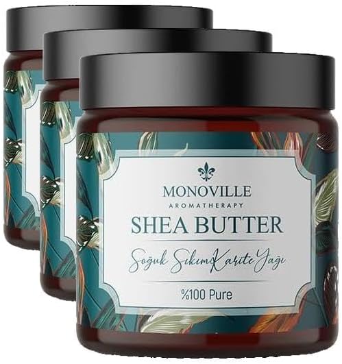 Monoville Shea Butter (Karite) Yağı 100 ml Soğuk Sıkım%100 Saf ve Doğal Güneş Sonrası Nemlendirici Yağ (Shea Butter) (3 paketi)