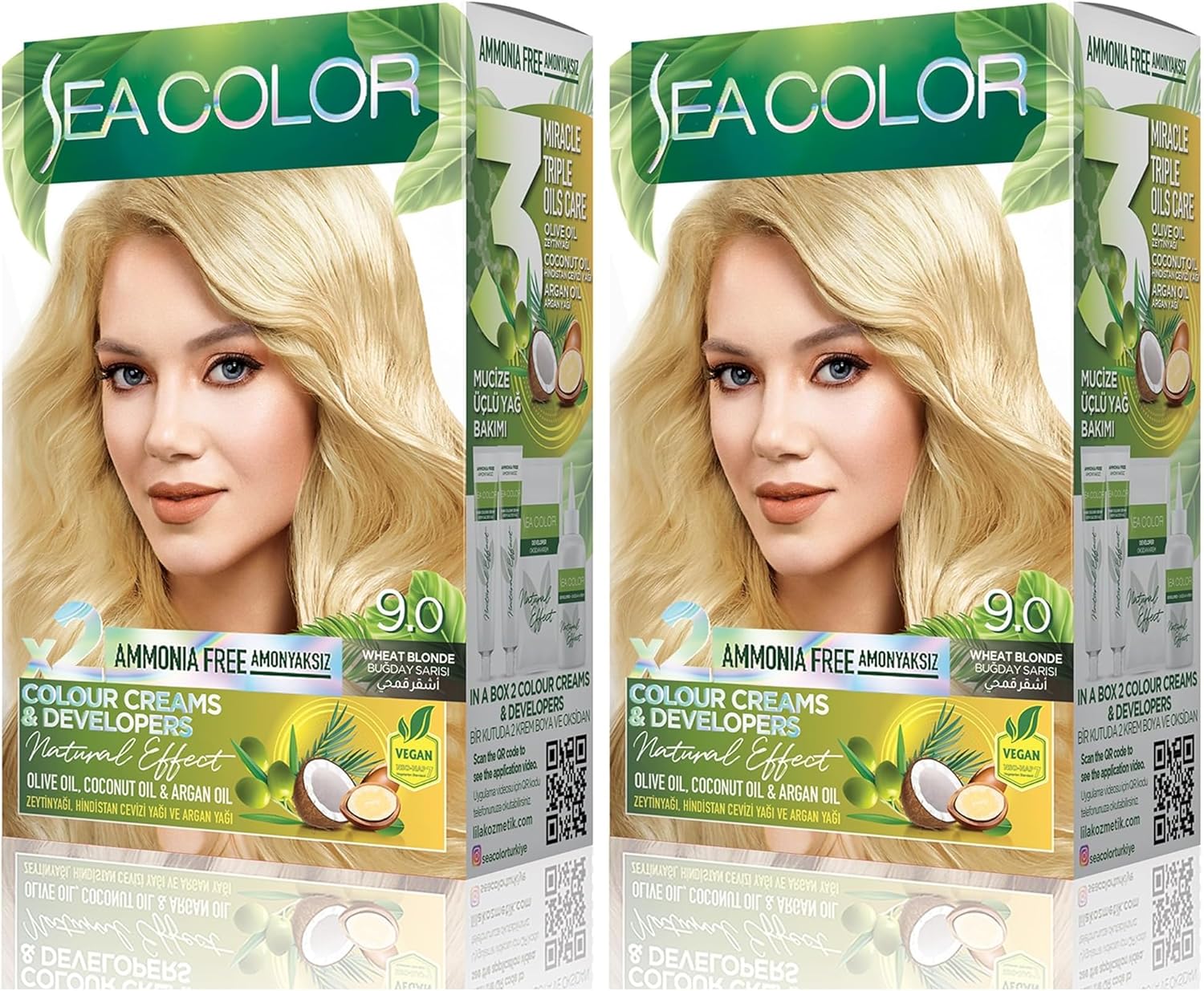 Alternative view of SEA COLOR Amonyaksız, Vegan, Doğal, Besleyici Kalıcı Saç Boyası%100 Beyaz Kapama (1 PAKET 2 x 50 ml Boya & OKSİDAN) (Buğday Sarısı 9.0) (2 paketi)