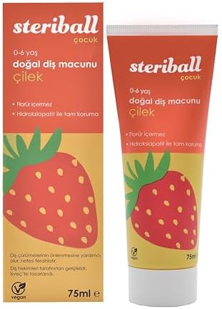 Doğal Diş Macunu Florürsüz 75 ML - Çilek Florür İçermez, Hidroksiapatit ile Tam Koruma, Vegan (3 paketi)